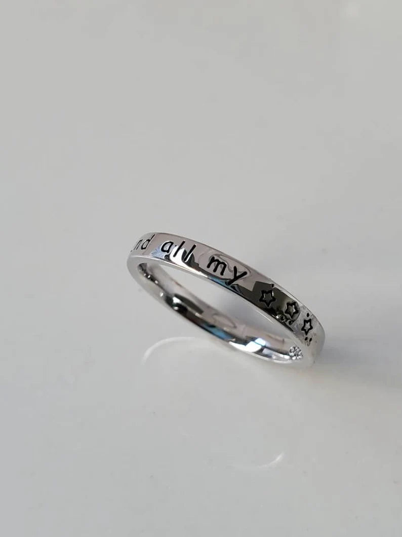 Sterling Silver Engraved "You Are My Sun And Moon And All My Stars" Ring - view 7