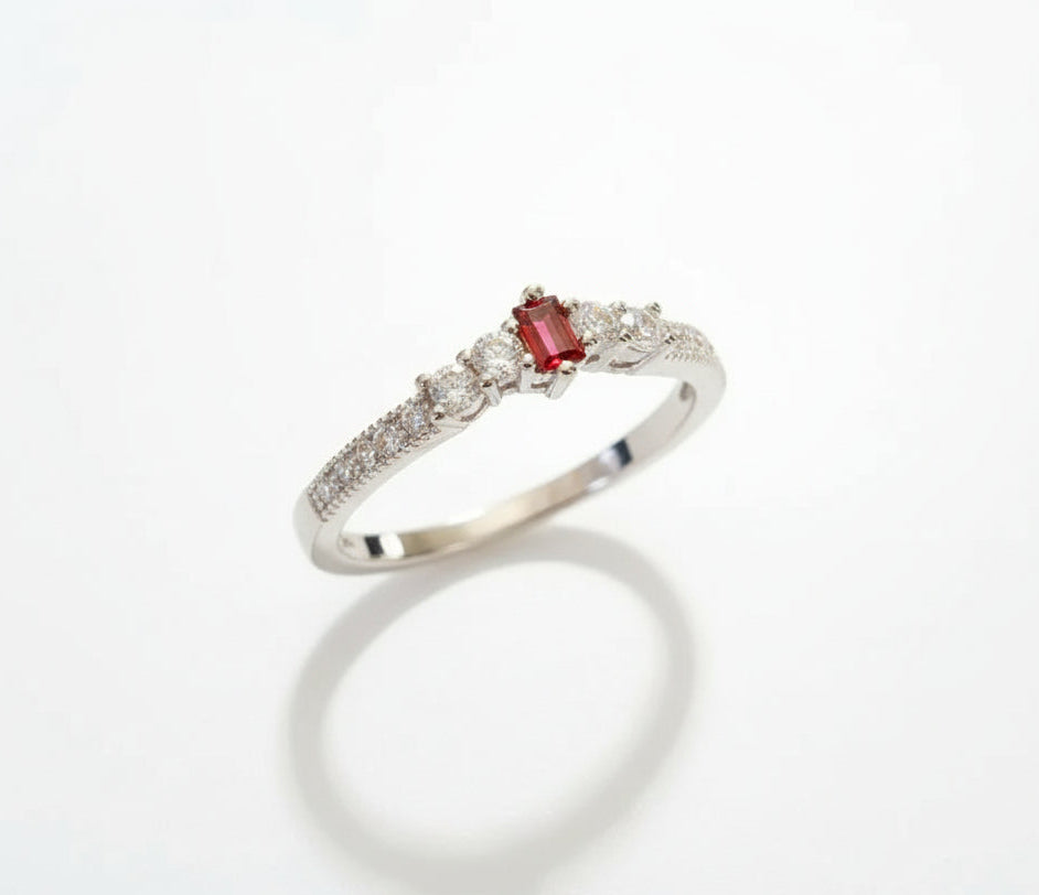 Sterling Silver Emerald Cut Garnet Ring