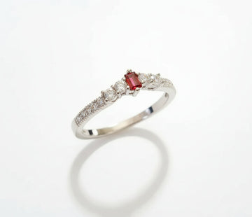 Sterling Silver Emerald Cut Garnet Ring