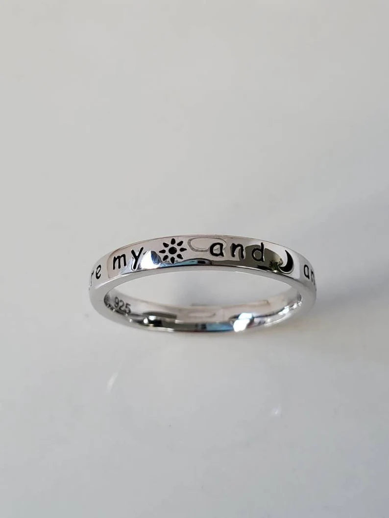 Sterling Silver Engraved "You Are My Sun And Moon And All My Stars" Ring - view 9