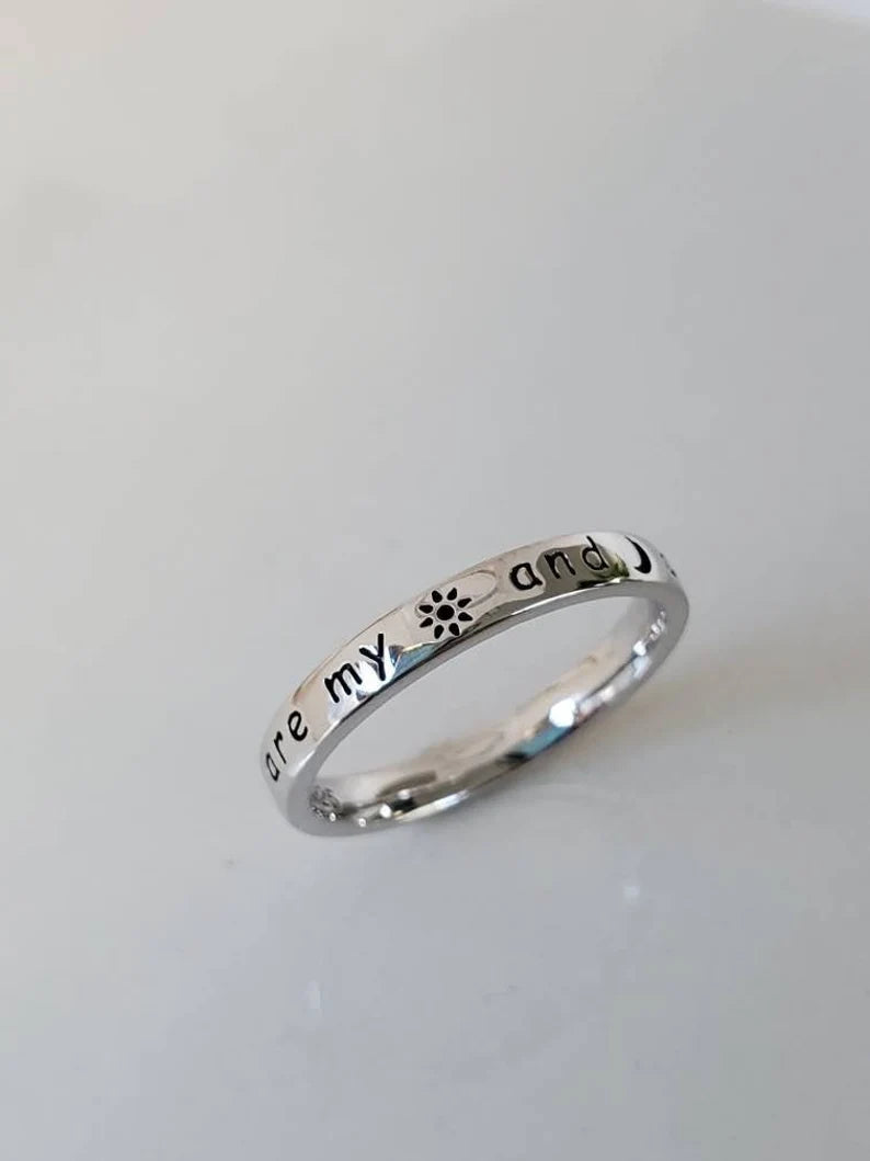 Sterling Silver Engraved "You Are My Sun And Moon And All My Stars" Ring