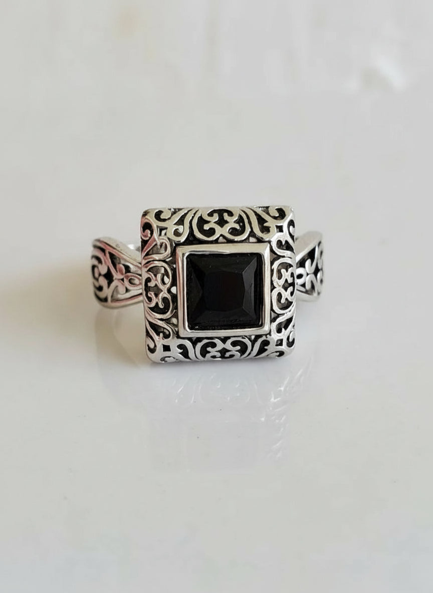 Sterling Silver Bali Square Onyx Ring - view 3