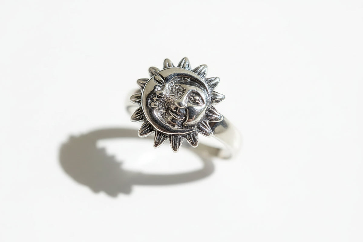 Moon Sun Face Sterling Silver Ring - view 3
