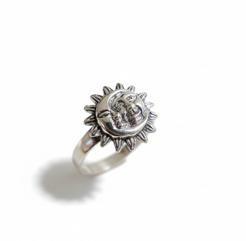 Moon Sun Face Sterling Silver Ring