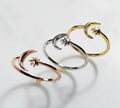 Sterling Silver Thin Crescent Moon Star Ring - view 6