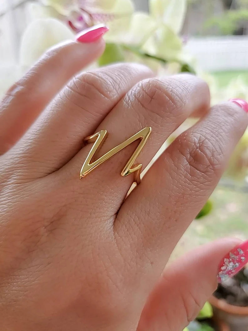 Sterling Silver Heart Beat Gold Plated Ring - view 4