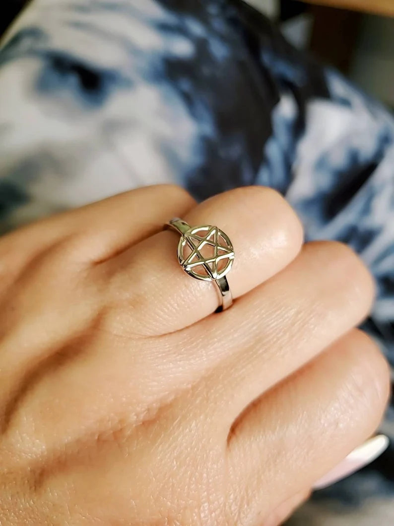 Sterling Silver Pentagram Star Ring - view 4