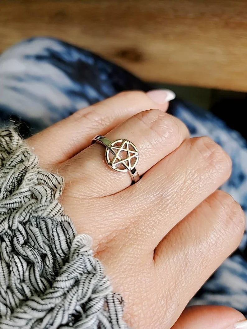 Sterling Silver Pentagram Star Ring - view 2