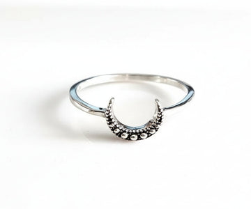 Sterling Silver Crescent Beaded Moon Ring