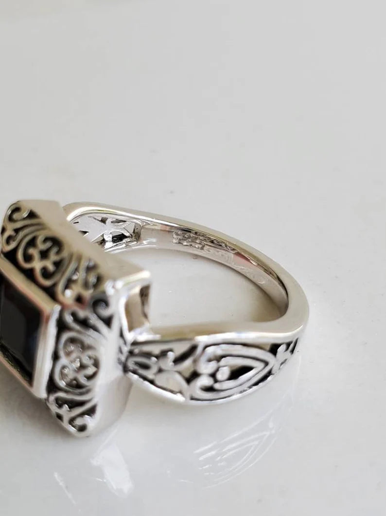 Sterling Silver Bali Square Onyx Ring - view 4