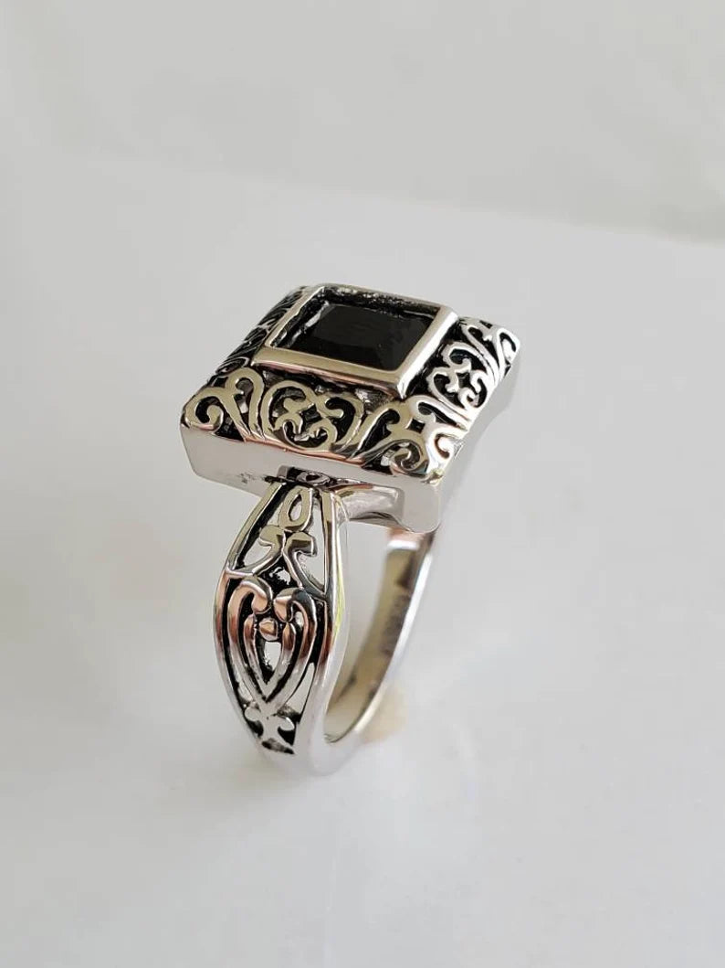Sterling Silver Bali Square Onyx Ring - view 9