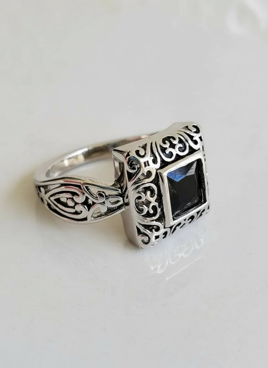 Sterling Silver Bali Square Onyx Ring - view 6