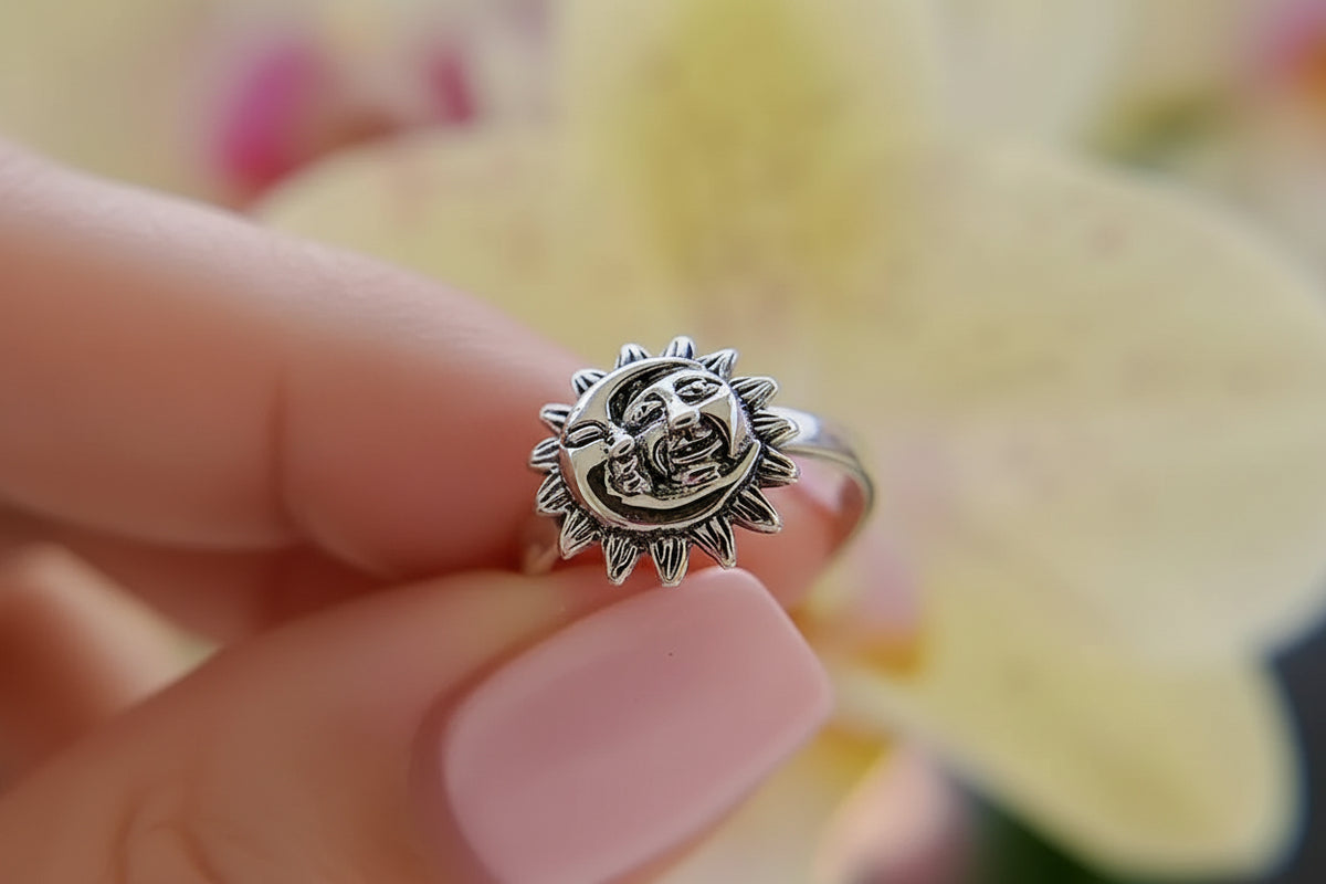 Moon Sun Face Sterling Silver Ring - view 6