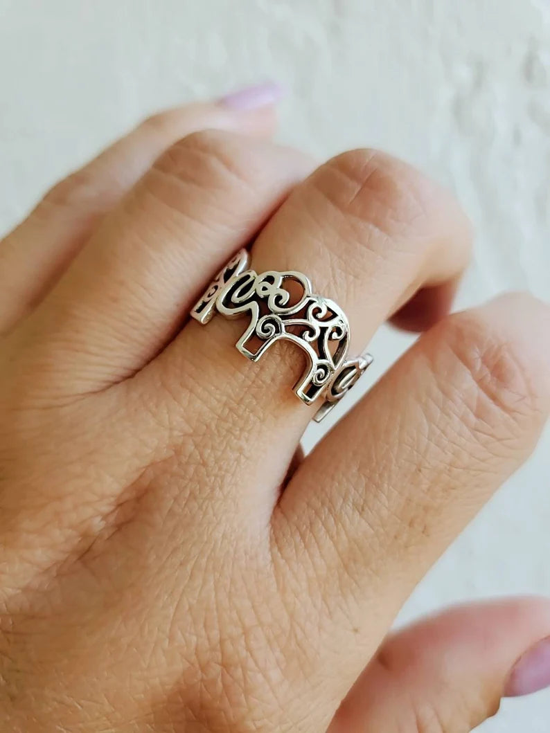Elephant Mandala Sterling Silver Ring - view 7