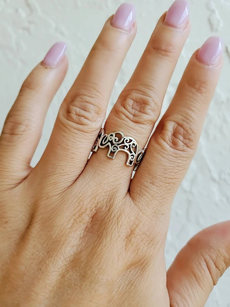 Elephant Mandala Sterling Silver Ring - view 6