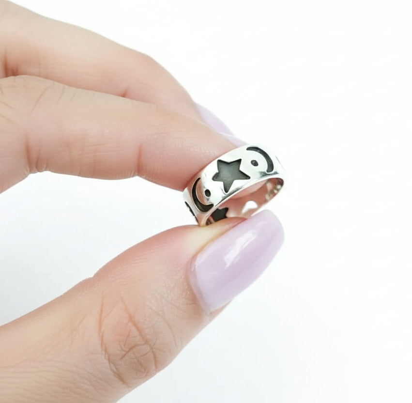 Sterling Silver Moon Star Celestial Ring - view 8
