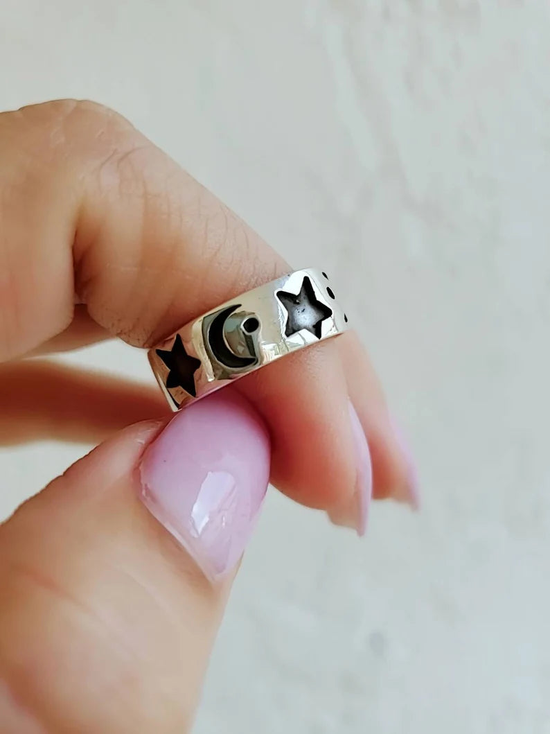 Sterling Silver Moon Star Celestial Ring - view 6