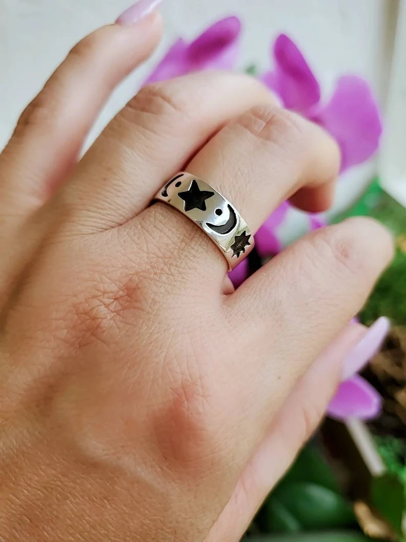 Sterling Silver Moon Star Celestial Ring - view 3
