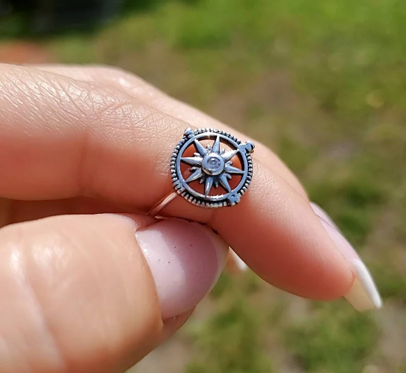 Sterling Silver Nautical Compass Ring - view 4