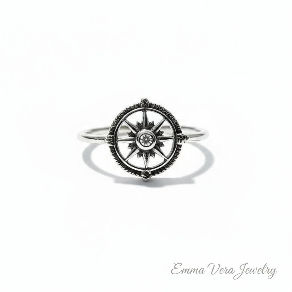 Sterling Silver Nautical Compass Ring