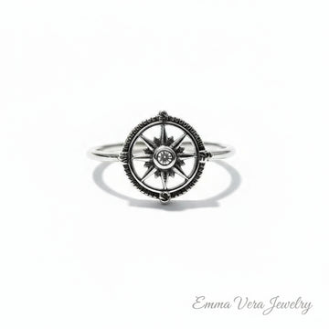 Sterling Silver Nautical Compass Ring