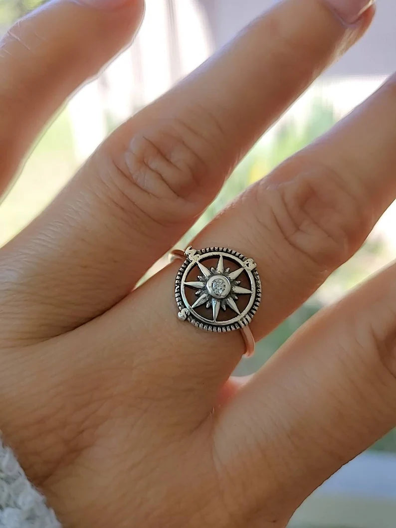 Sterling Silver Nautical Compass Ring - view 6