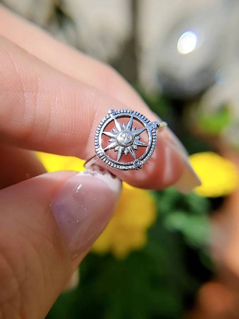 Sterling Silver Nautical Compass Ring - view 2