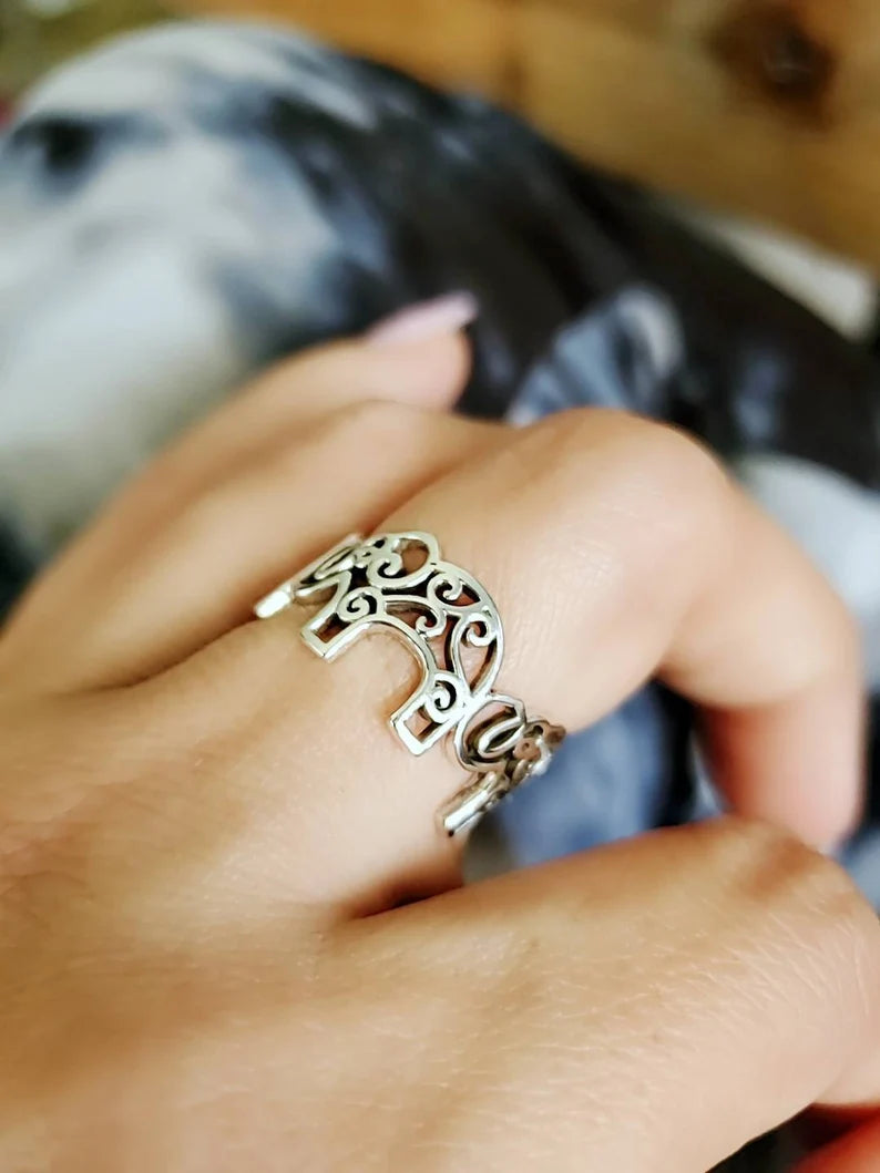 Elephant Mandala Sterling Silver Ring - view 4