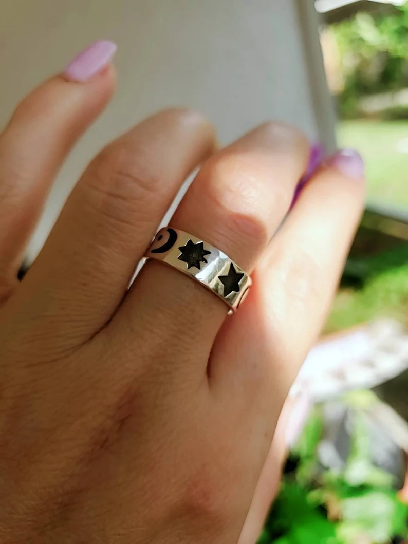 Sterling Silver Moon Star Celestial Ring - view 9