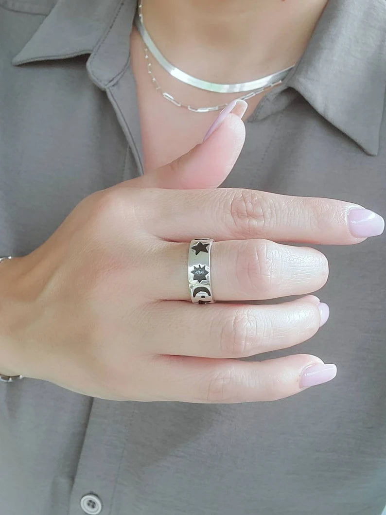 Sterling Silver Moon Star Celestial Ring - view 7