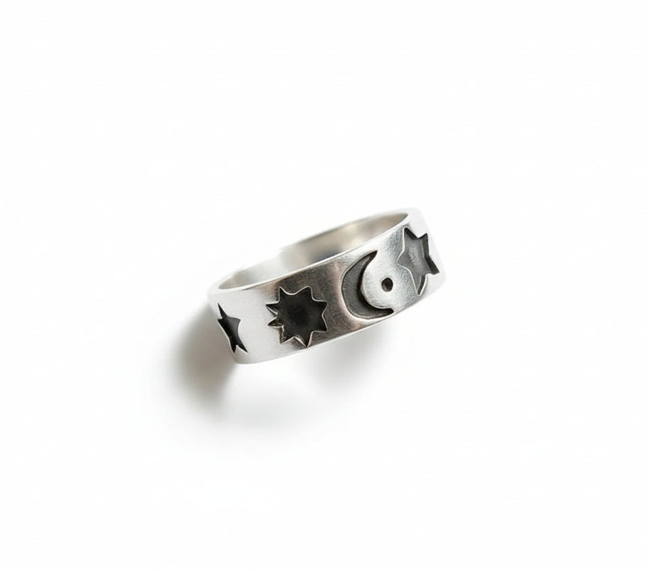 Sterling Silver Moon Star Celestial Ring
