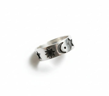 Sterling Silver Moon Star Celestial Ring