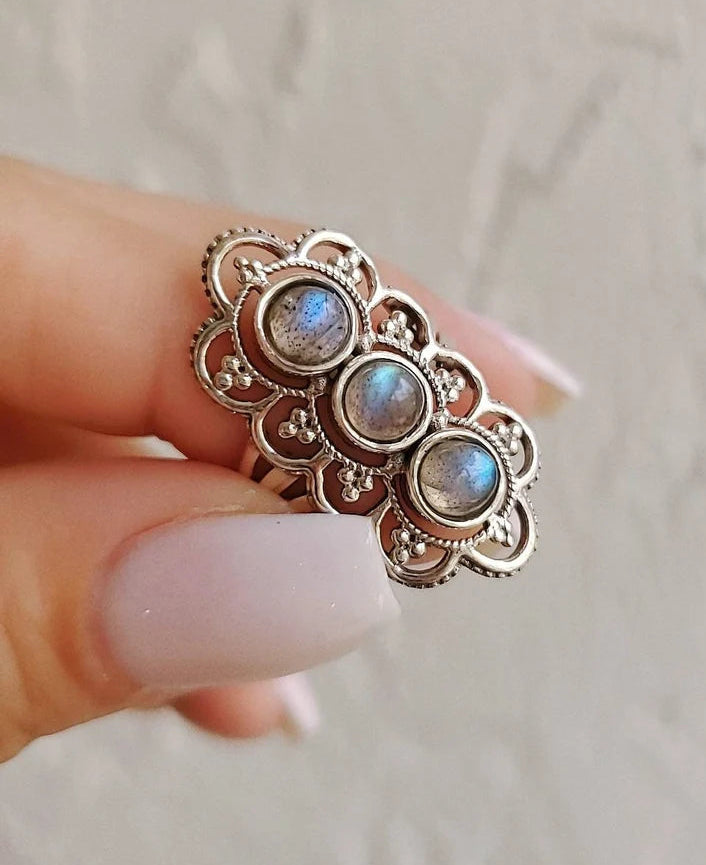 Sterling Silver 925 Natural Labradorite Stone Ring - view 3