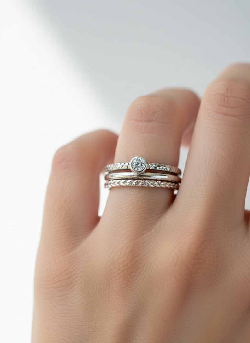 Sterling Silver Dainty Round Cut Stack Ring - view 2