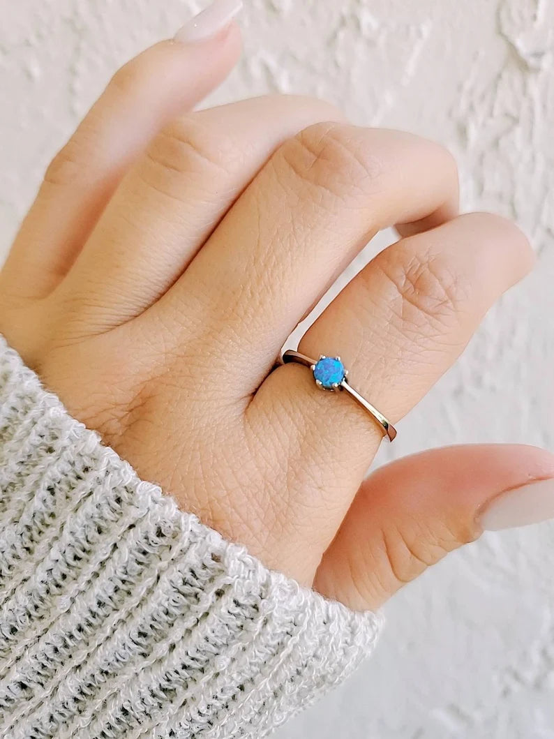 Sterling Silver Blue Opal Ring - view 4