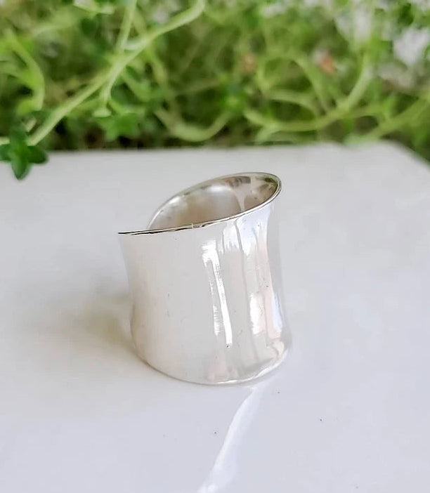 Sterling Silver Solid 925 Bold Concave Ring - view 6