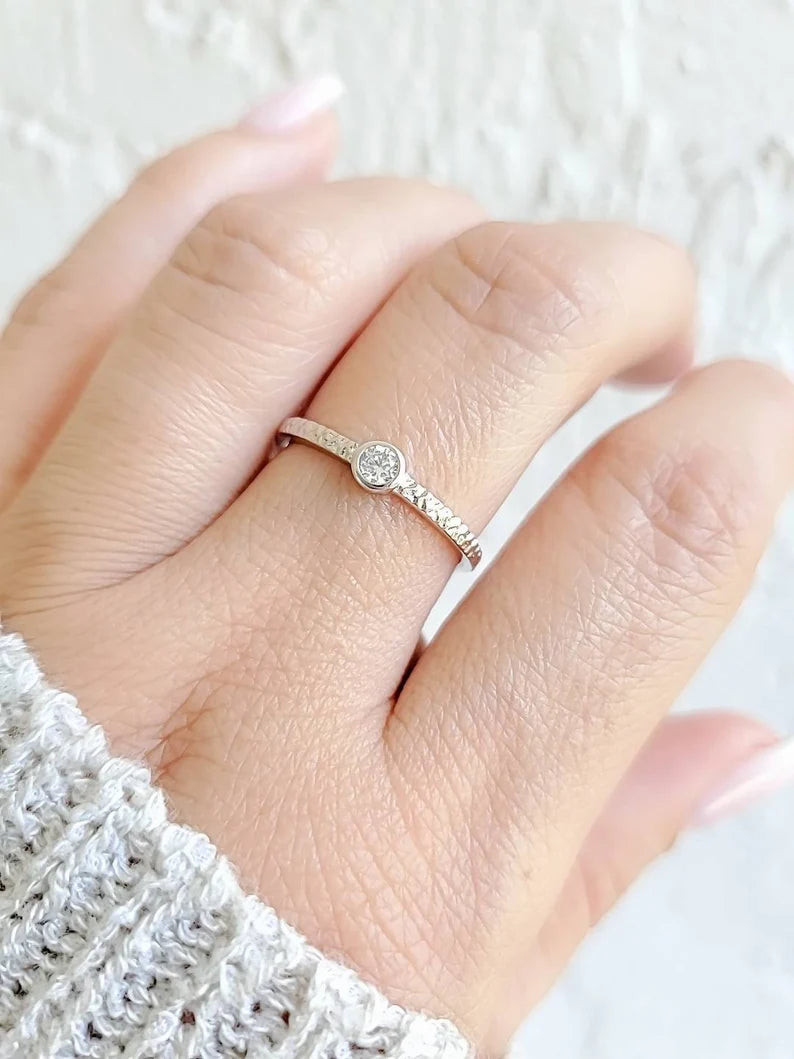 Sterling Silver Dainty Round Cut Stack Ring - view 7