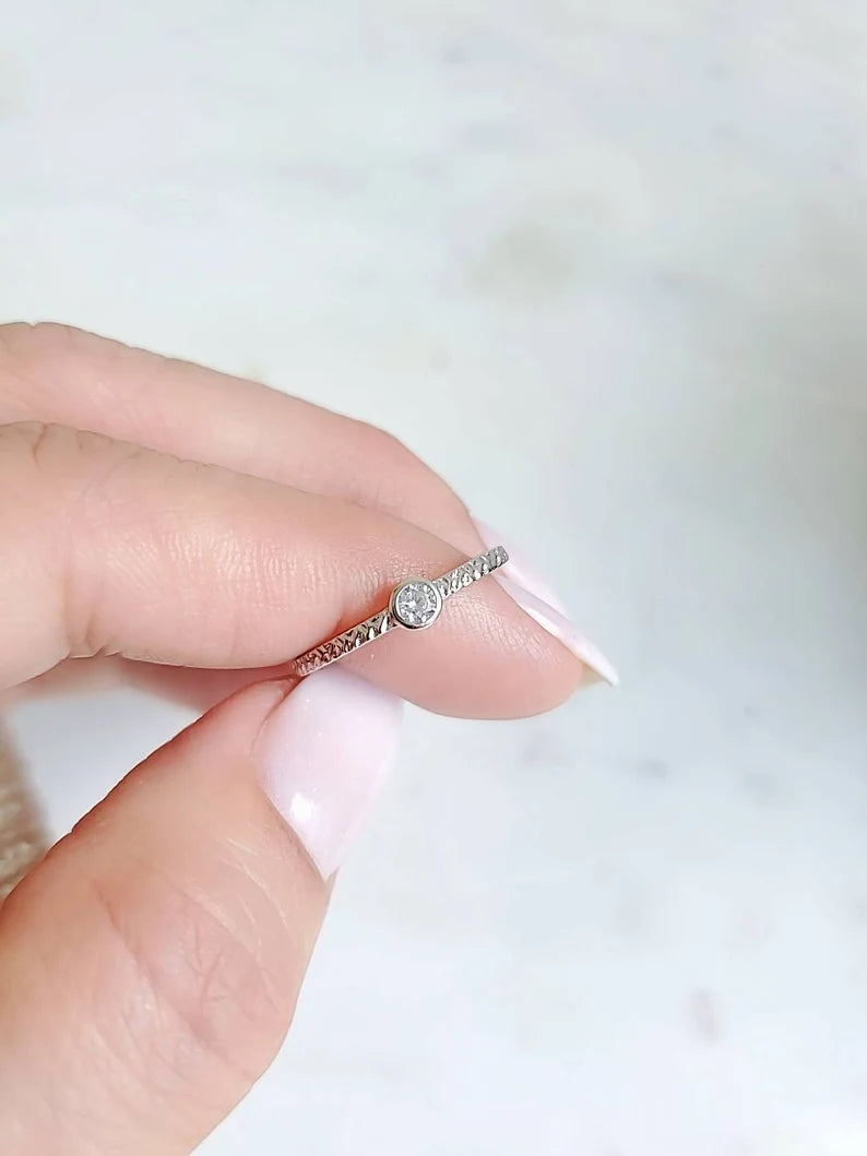 Sterling Silver Dainty Round Cut Stack Ring - view 6