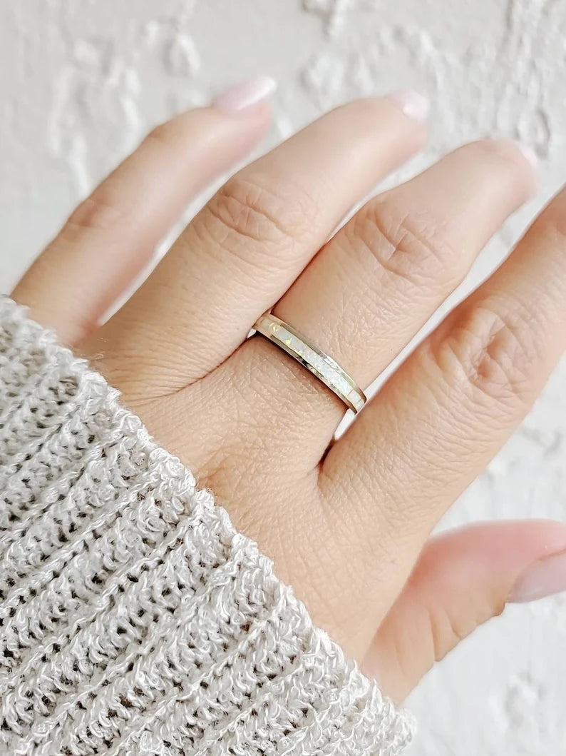 Sterling Silver White Opal Seamless Band Ring - view 7