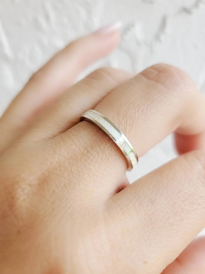 Sterling Silver White Opal Seamless Band Ring - view 2