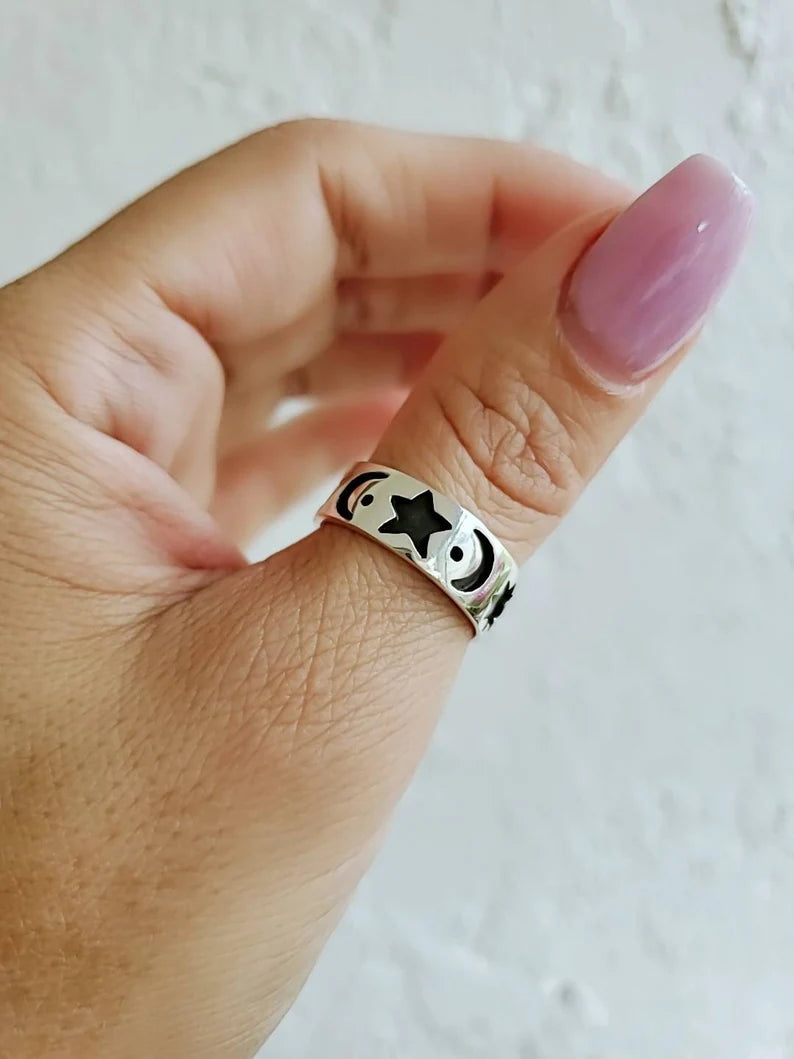 Sterling Silver Moon Star Celestial Ring - view 2