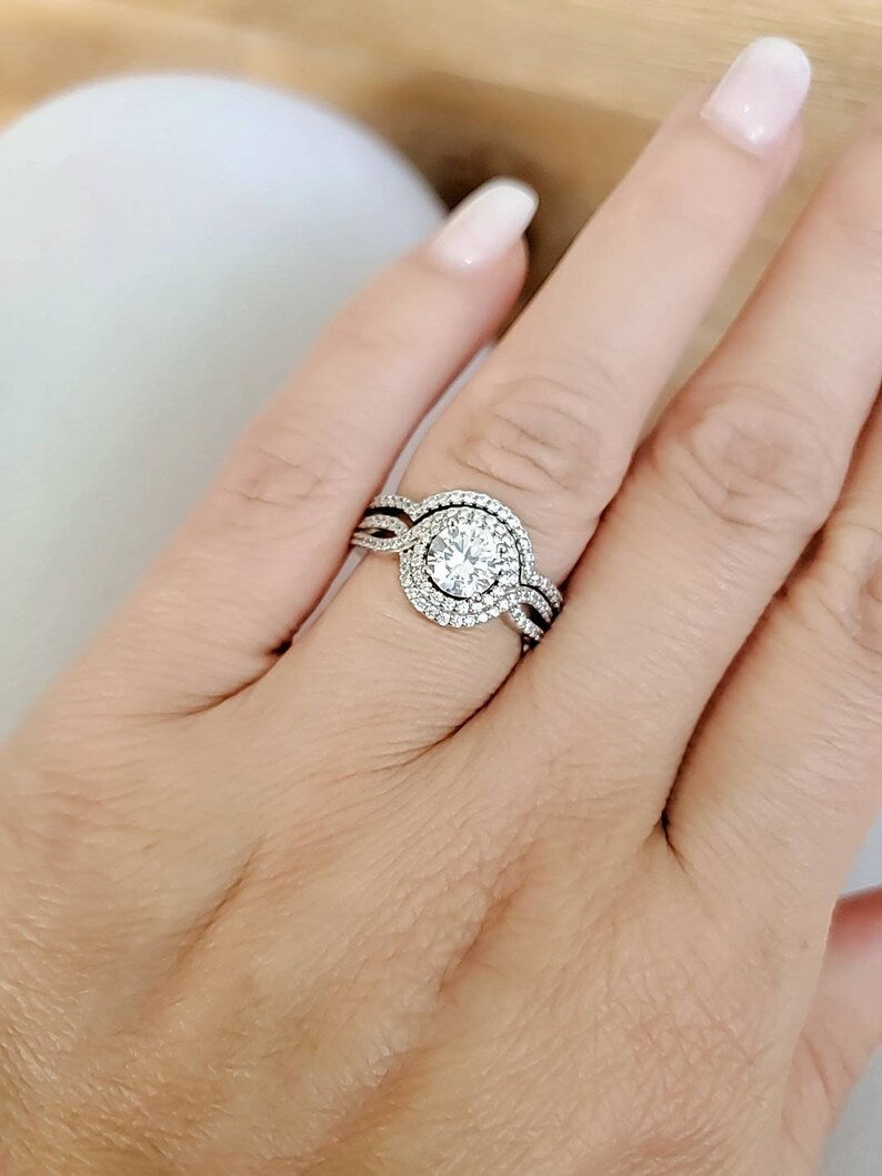 Sterling Silver Halo Engagement Ring - view 7