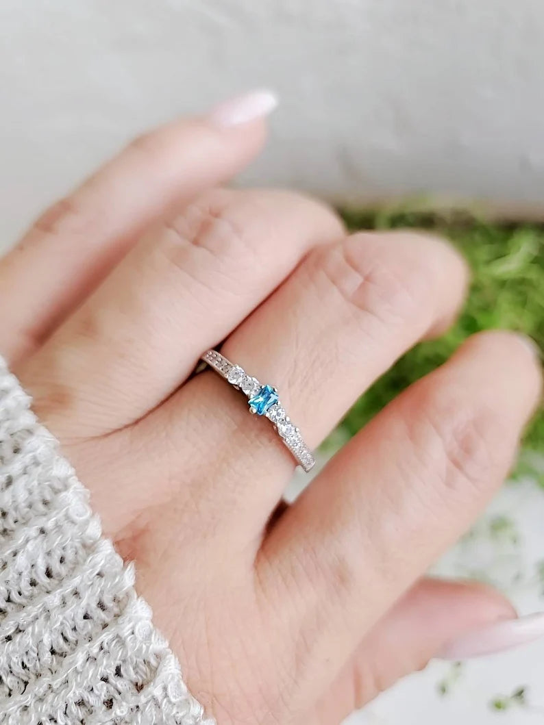 Sterling Silver Genuine Aquamarine Ring - view 5
