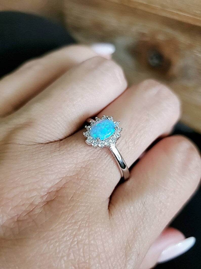 Dainty Blue Opal Ring - view 9