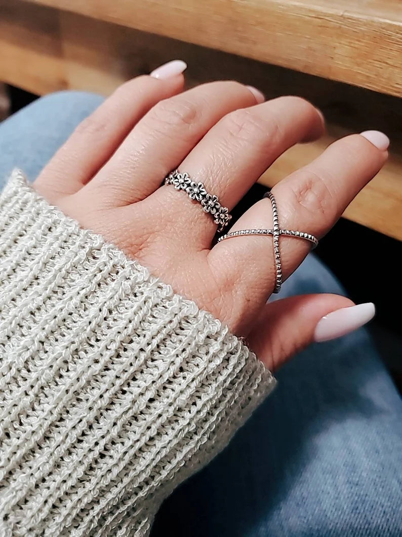 Sterling Silver Criss Cross Geometric Ring - view 5