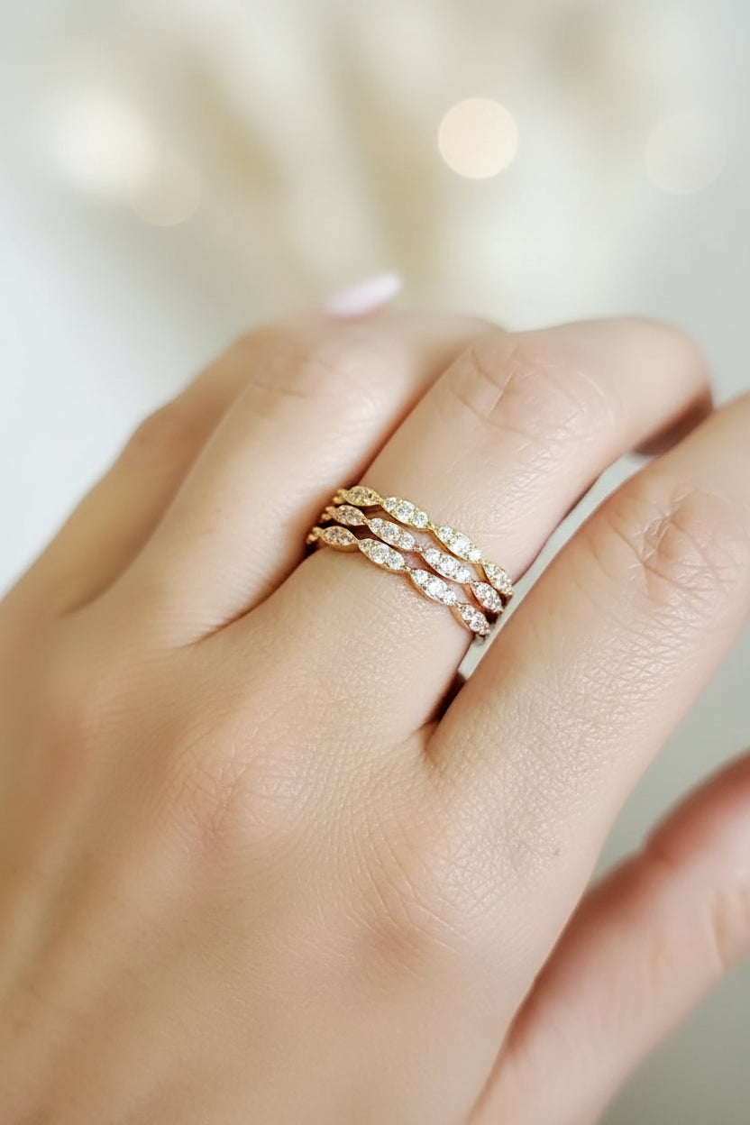 Sterling Silver Marquise Gold, Rose Gold, Silver Anniversary Ring - view 2