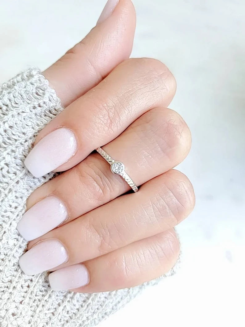 Sterling Silver Dainty Round Cut Stack Ring - view 4