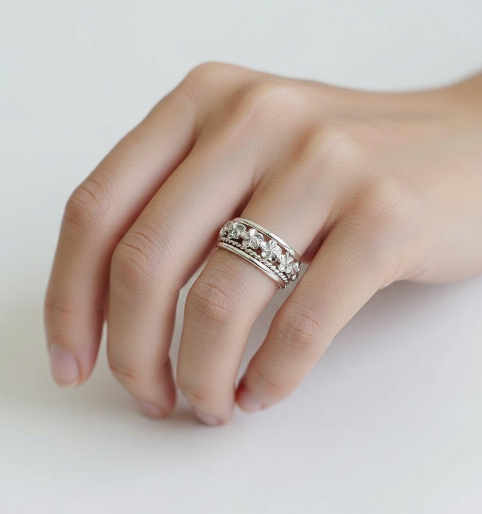Hawaiian Frangipani Plumeria Sterling Silver Ring - view 2