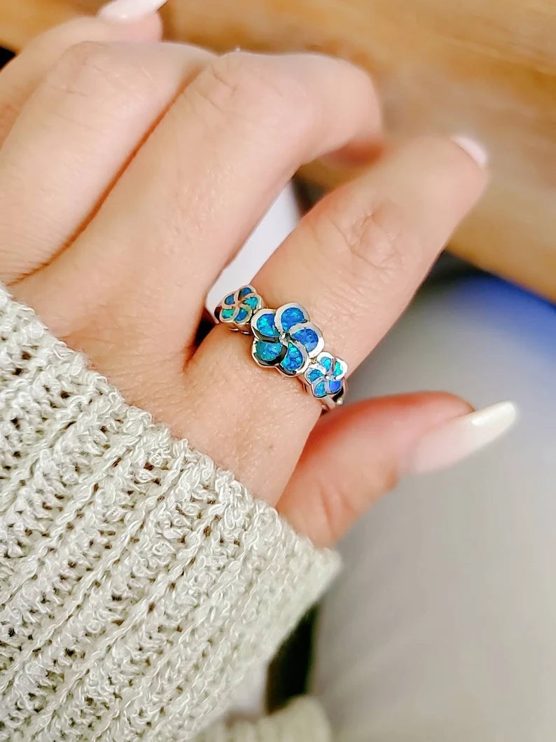 Sterling Silver Plumeria Hawaiian Blue Opal Ring - view 4