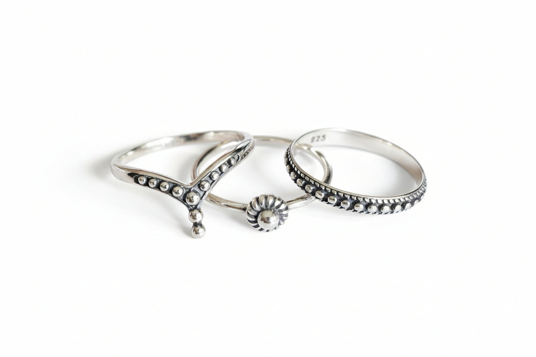 Sterling Silver 925 Dainty Ring Set